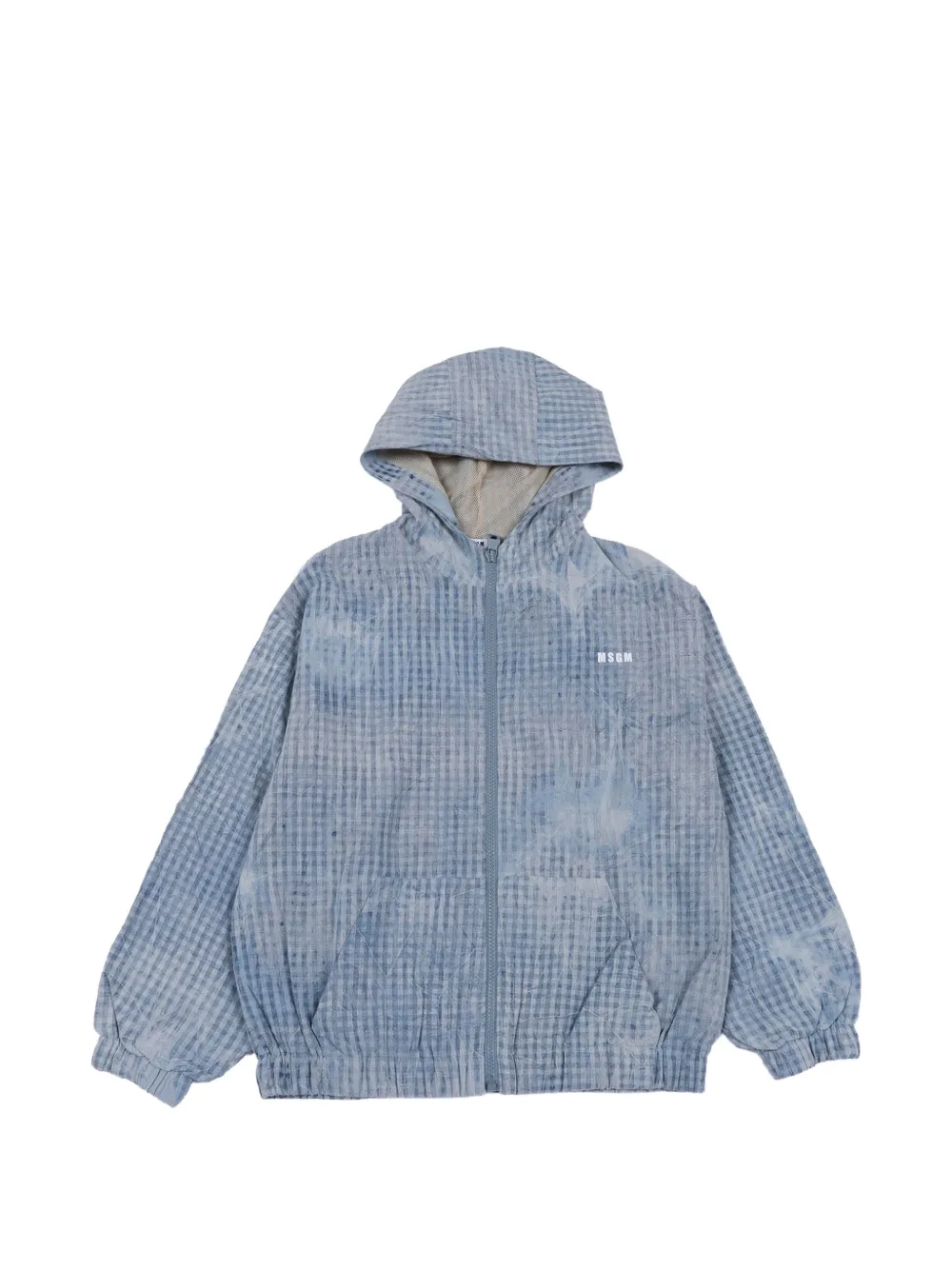 MSGM Kids hooded checked denim jacket - Blu