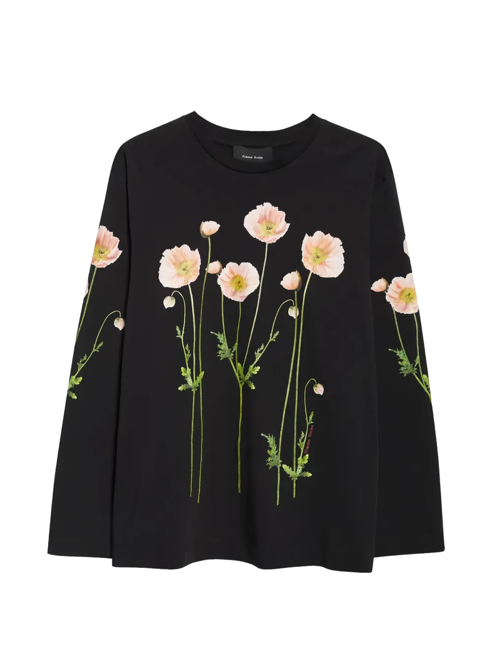 Simone Rocha Poppy field-print long-sleeve T-shirt - Nero
