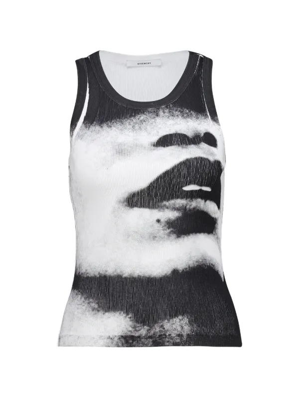 Givenchy Slim Fit Tank Top in Cotton with Portrait Print in Black