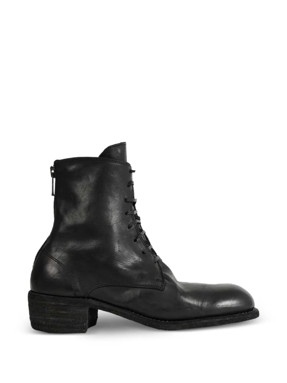 Guidi Leren enkellaarzen met veters Zwart