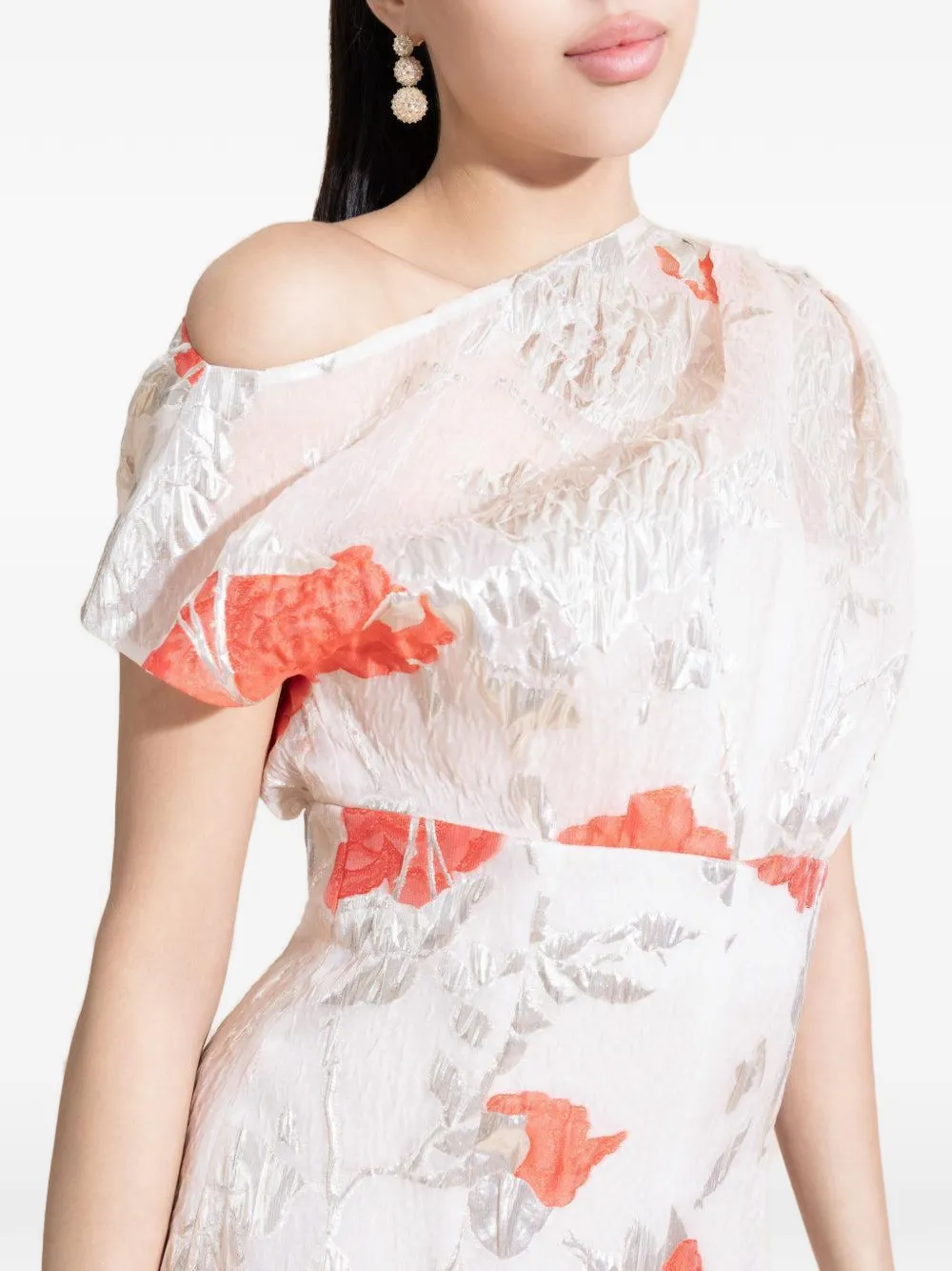 Lela Rose Gedrapeerde avondjurk met bloemenprint Wit