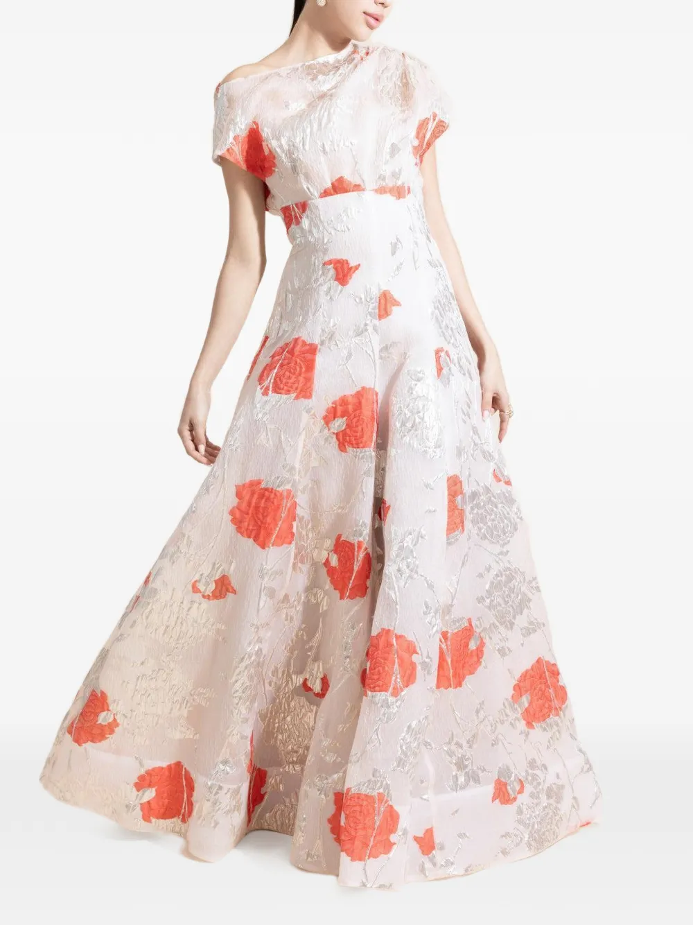  Lela Rose Drape Floral Gown - White 