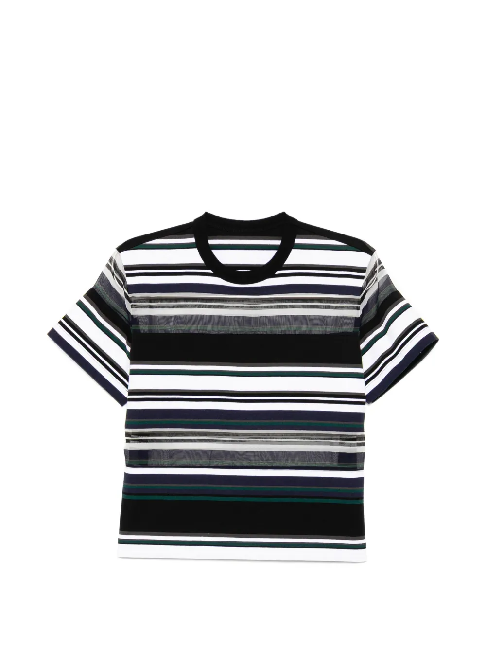 sacai striped sheer-panel T-shirt - Weiß