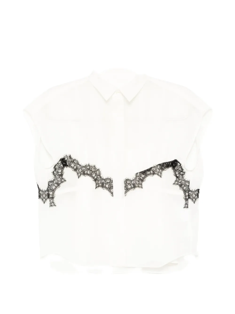 sacai lace-trimmed semi-sheer blouse - Weiß