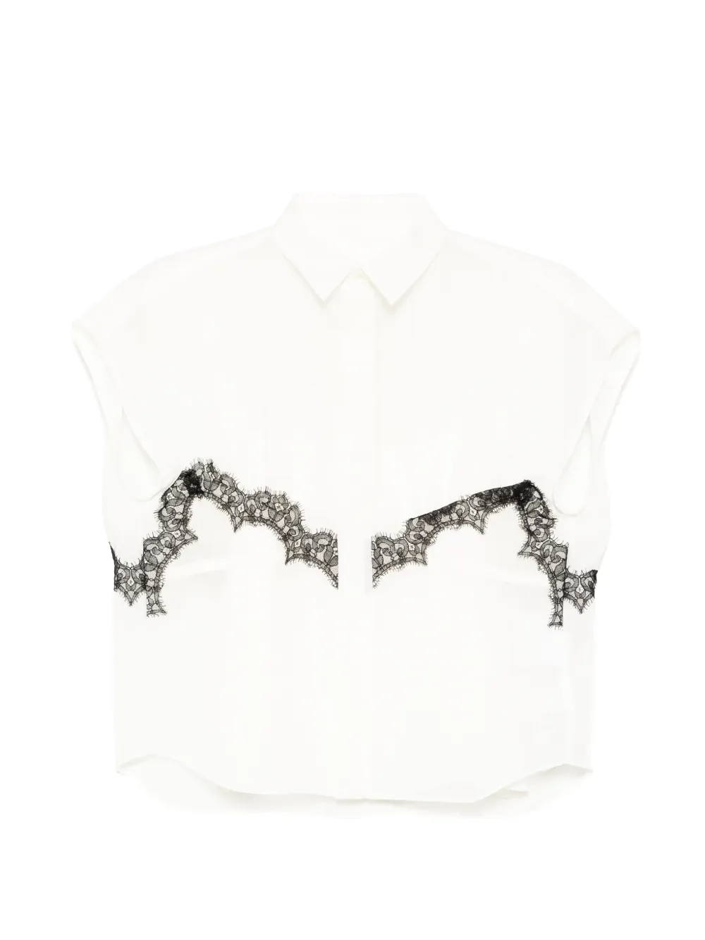 sacai lace-trimmed semi-sheer blouse - Bianco