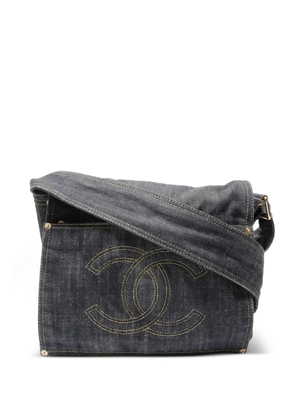 CHANEL Pre-Owned 2005-2006 Coco Mark denim shoulder bag - Blu