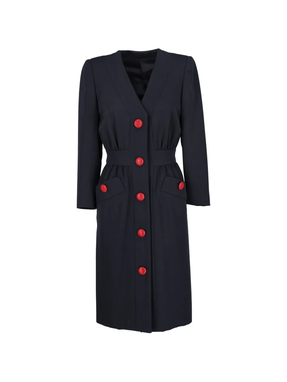 Vintage buttoned V-neck midi dress - Blu