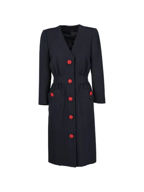 Vintage mellemlang kjole med V-hals og knapper