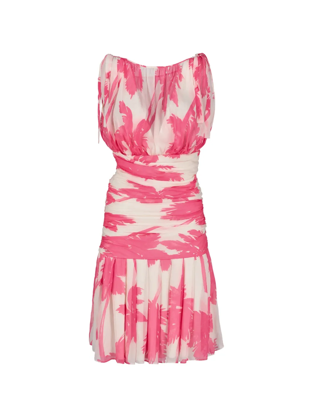 Moschino Pre-Owned palm-print ruched midi dress - Bianco