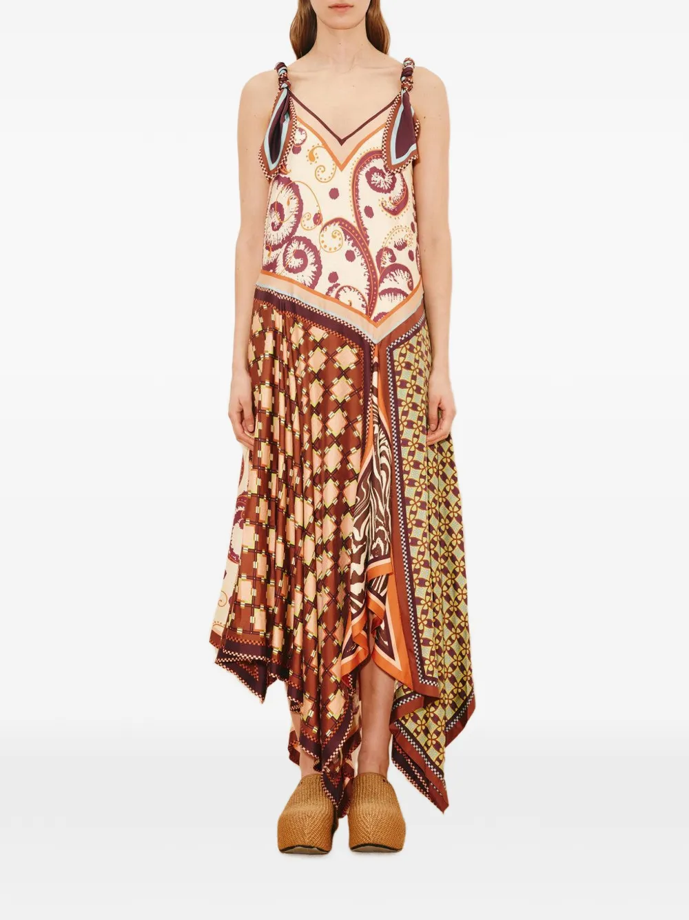 ALEMAIS Wilson knotted print midi dress - Toni neutri