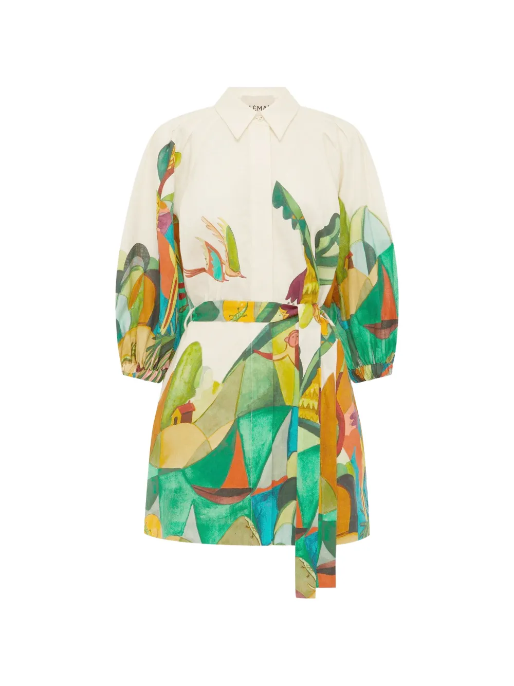 ALEMAIS Mokshini puff-sleeve printed mini dress - Toni neutri