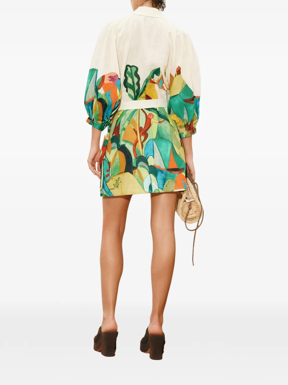 ALEMAIS Mokshini mini-jurk met pofmouwen en print Beige
