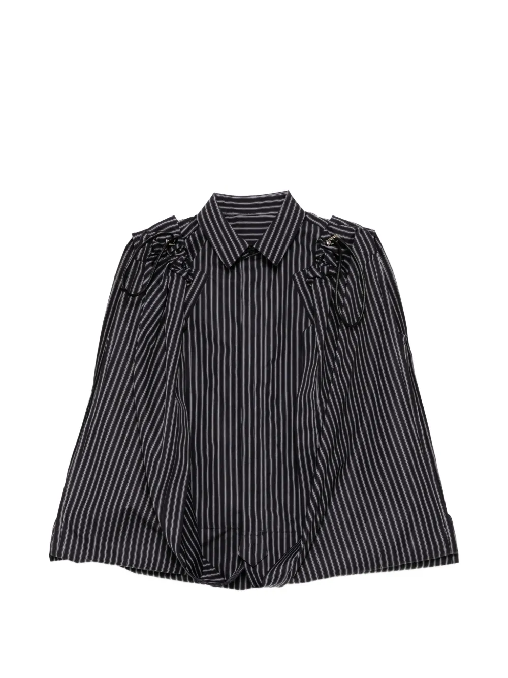 sacai pinstripe-pattern ruffled blouse - Blu