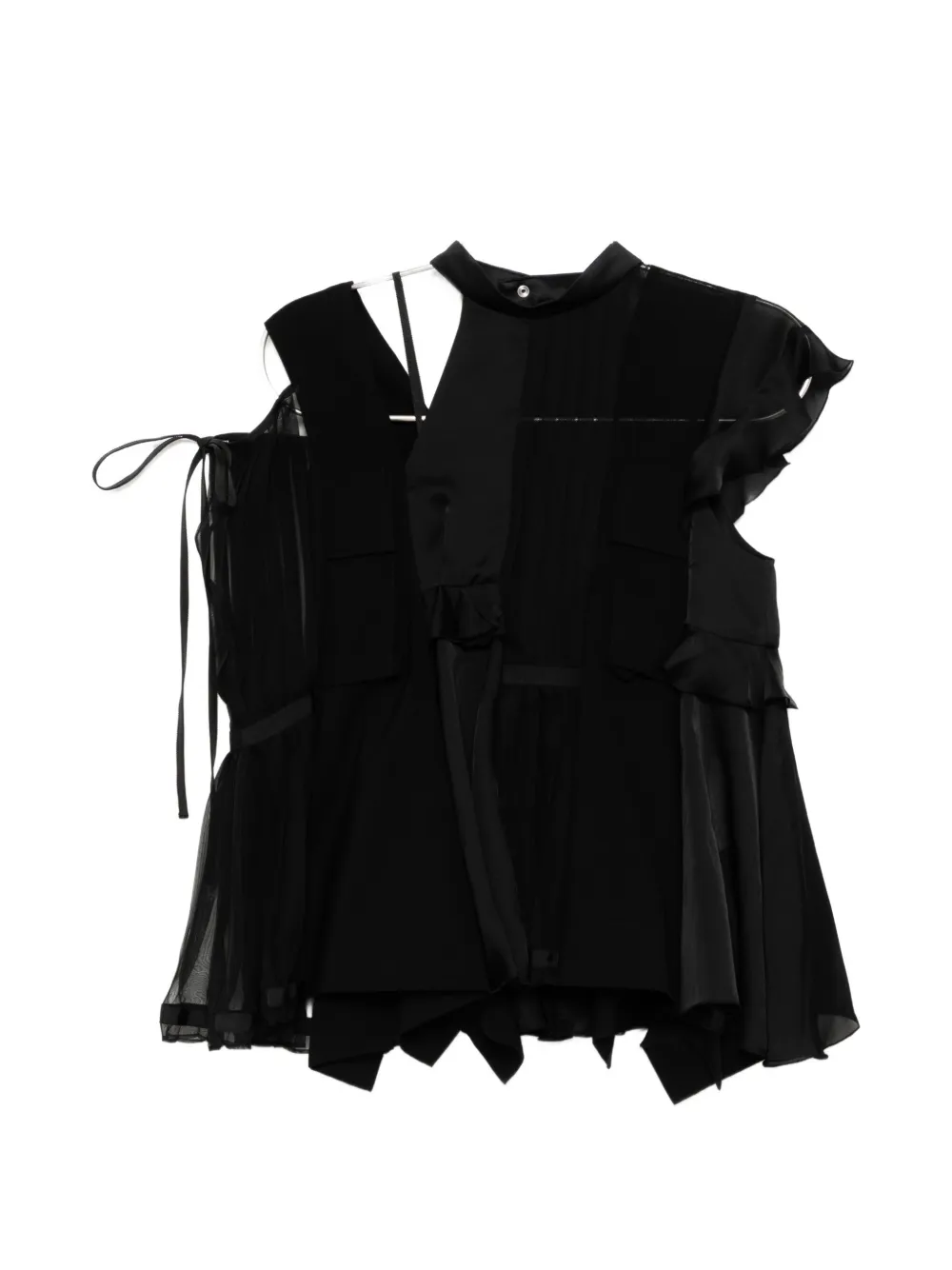 sacai ruffled asymmetric-hem top - Nero