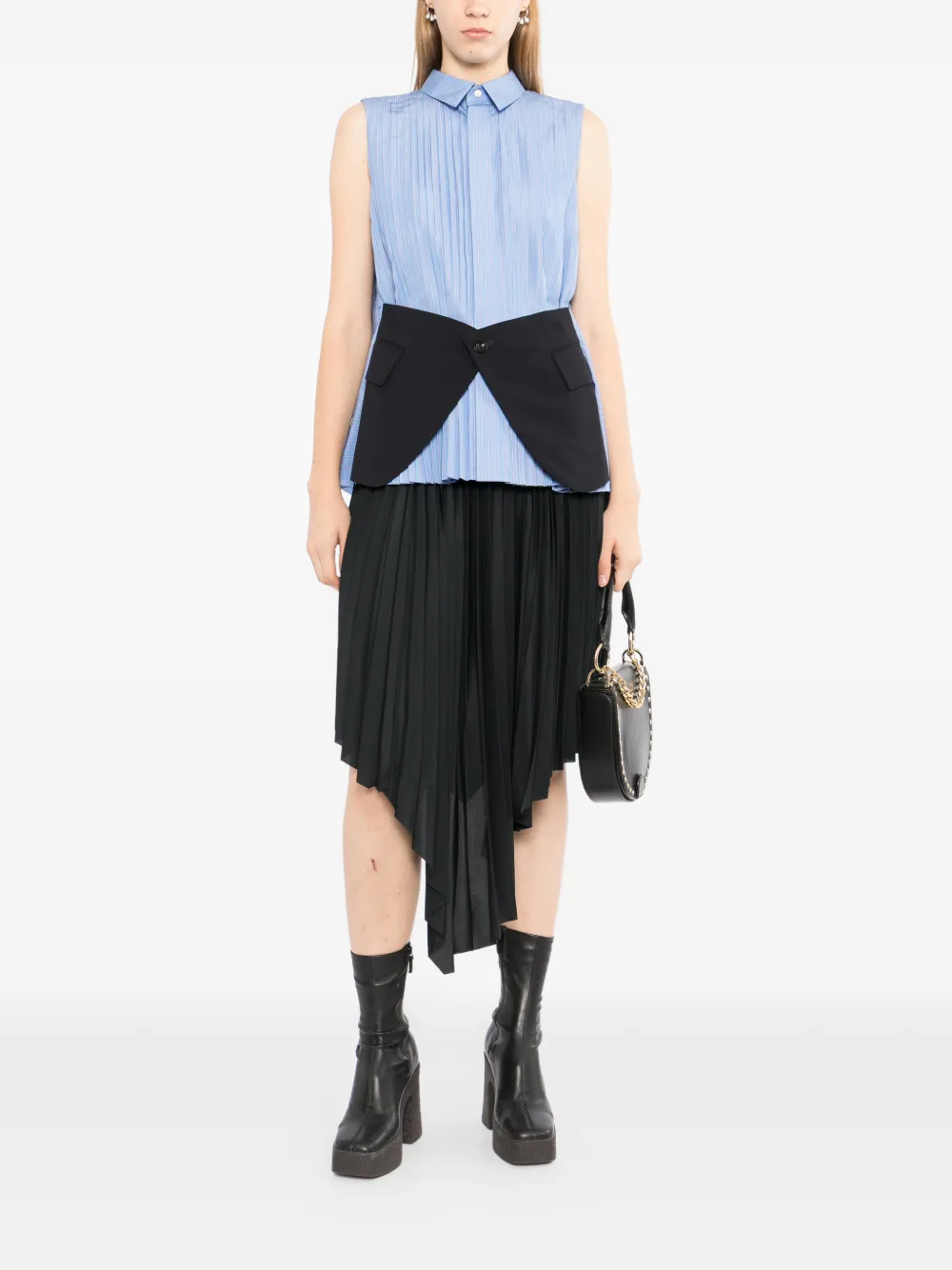 sacai Mouwloze blouse met geplooid vlak Blauw