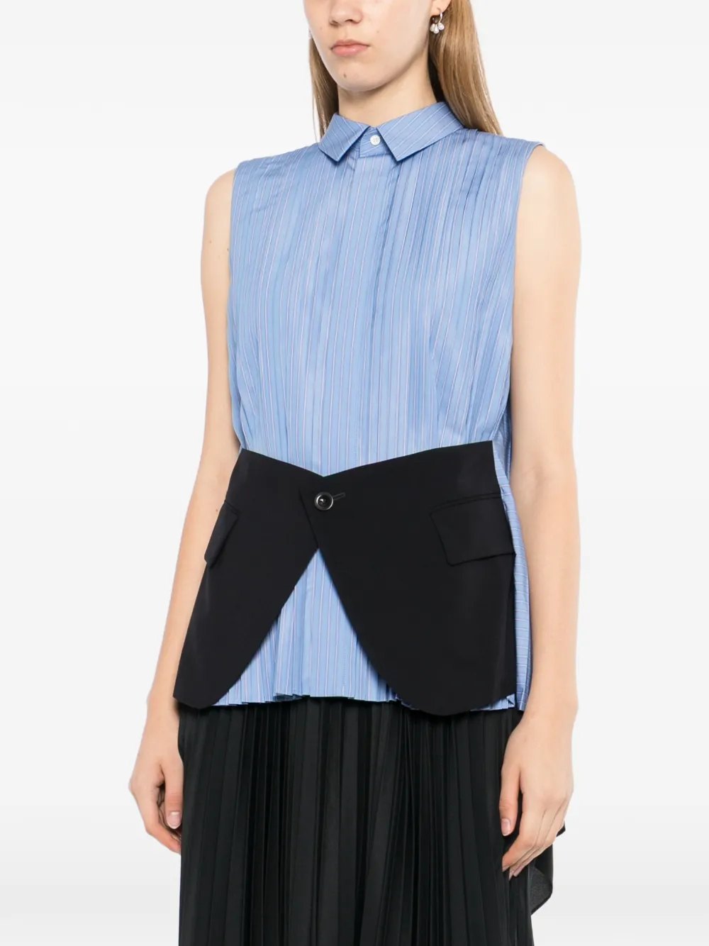 sacai Mouwloze blouse met geplooid vlak Blauw