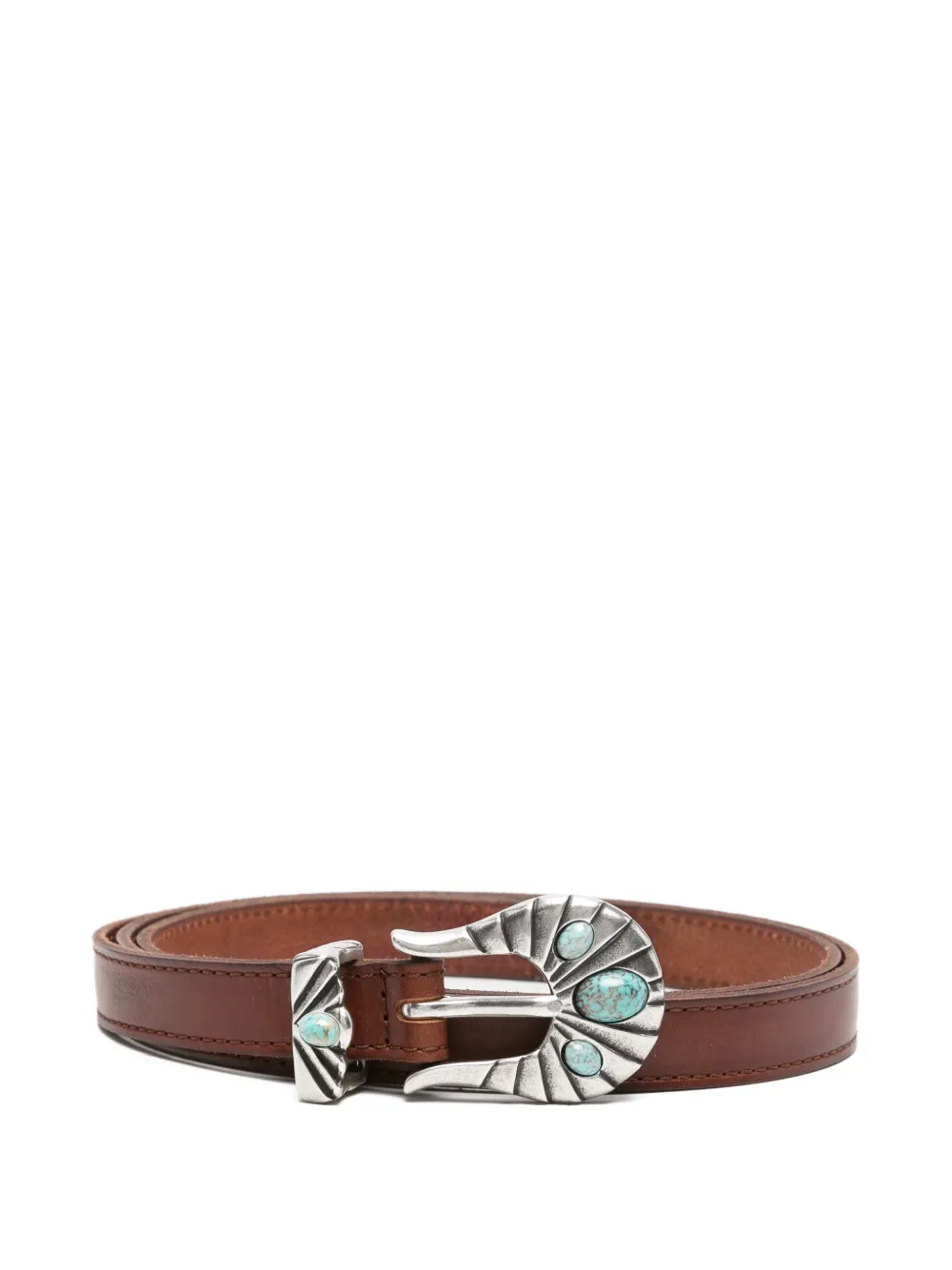 Orciani turquoise-embellished leather belt - Braun