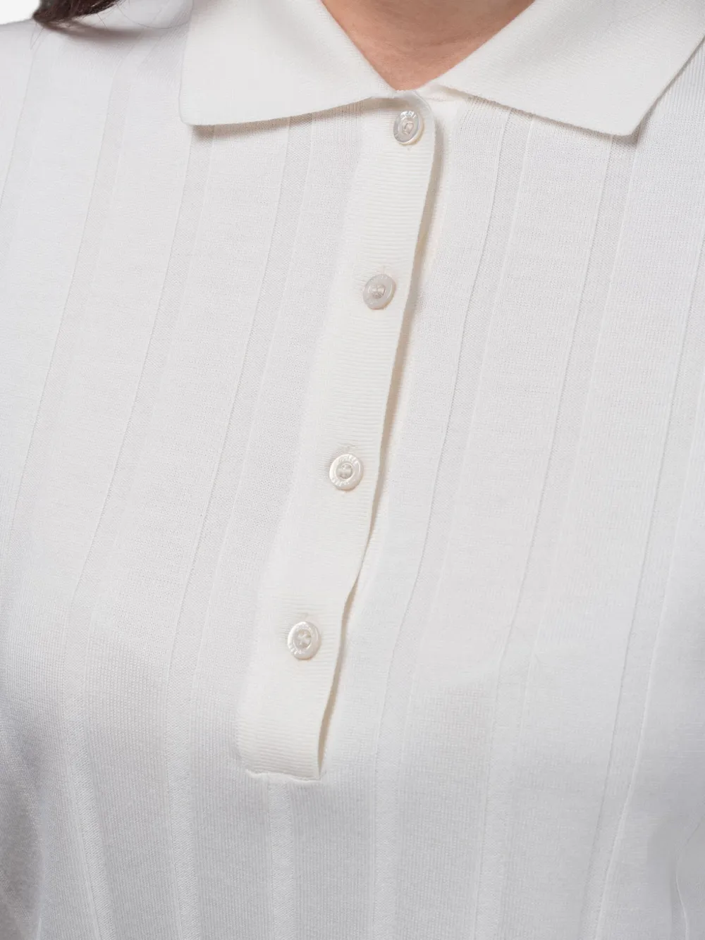 Moorer Rigel-W18 geribbeld poloshirt met knoop Wit
