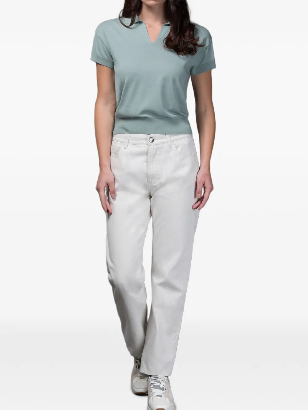  Moorer Danica-cre V-neck Collar Polo - Blue 