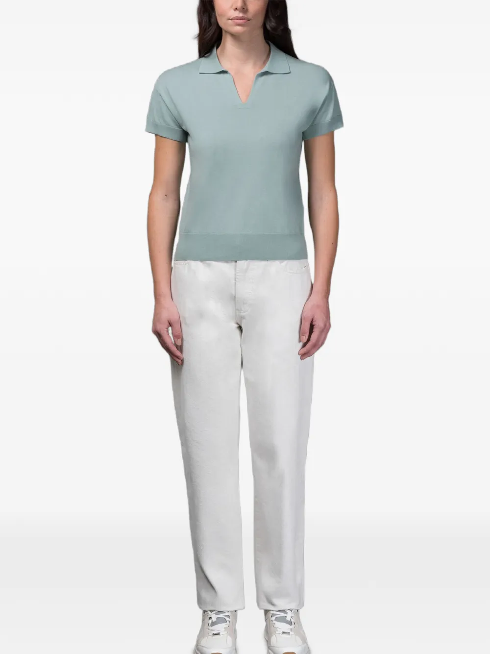  Moorer Danica-cre V-neck Collar Polo - Blue 
