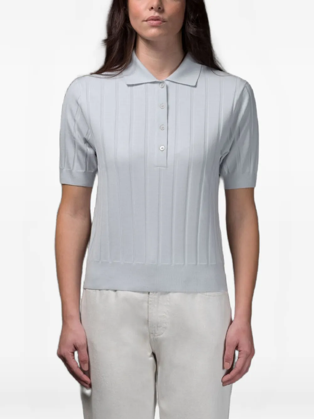 Moorer buttons ribbed polo shirt - Blu