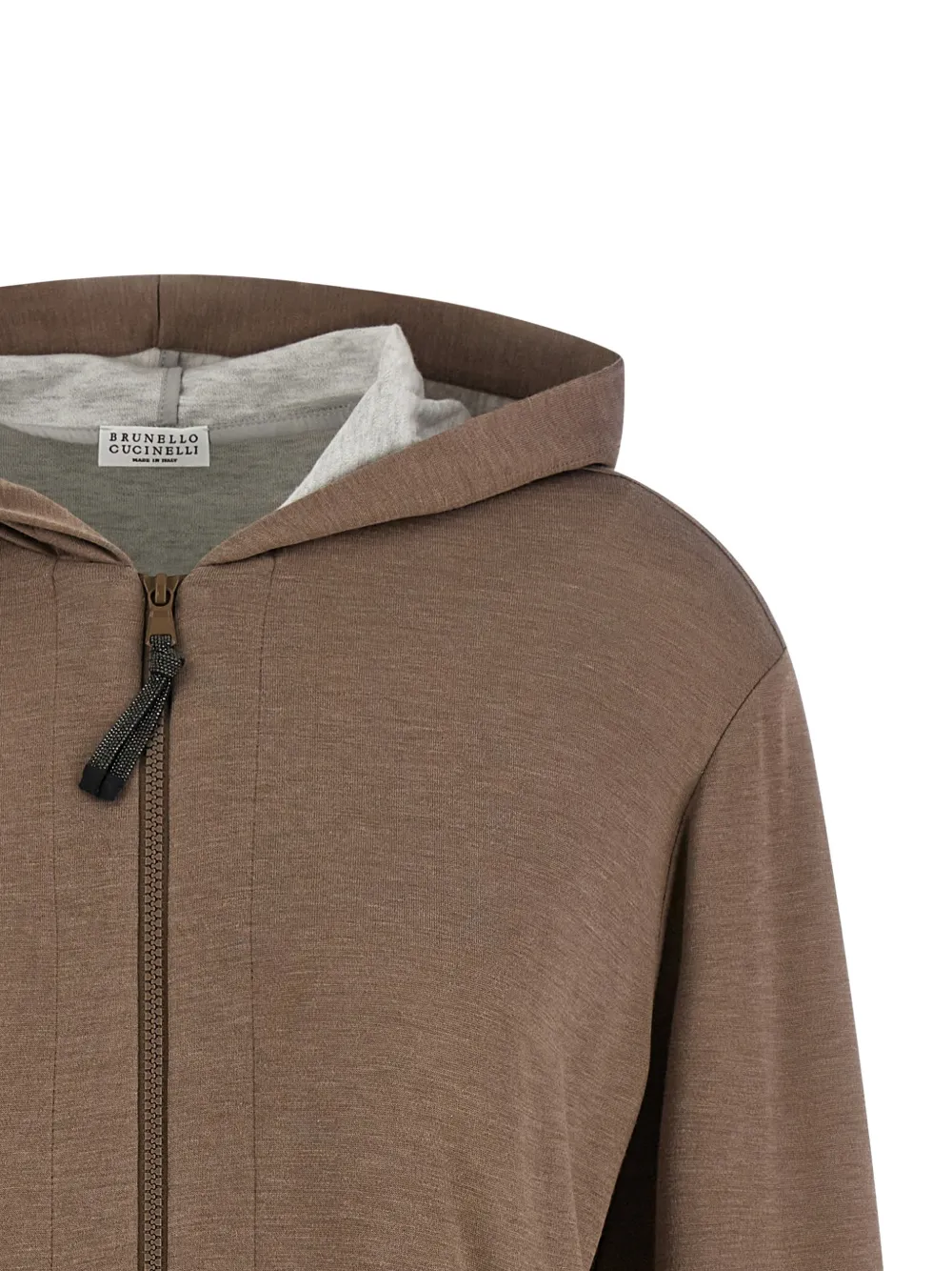 Brunello Cucinelli Hoodie met borduurwerk en rits Bruin