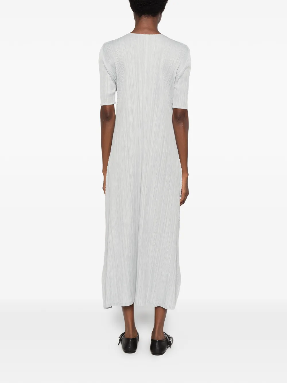 Pleats Please Issey Miyake pleated V-neck mididress Grijs