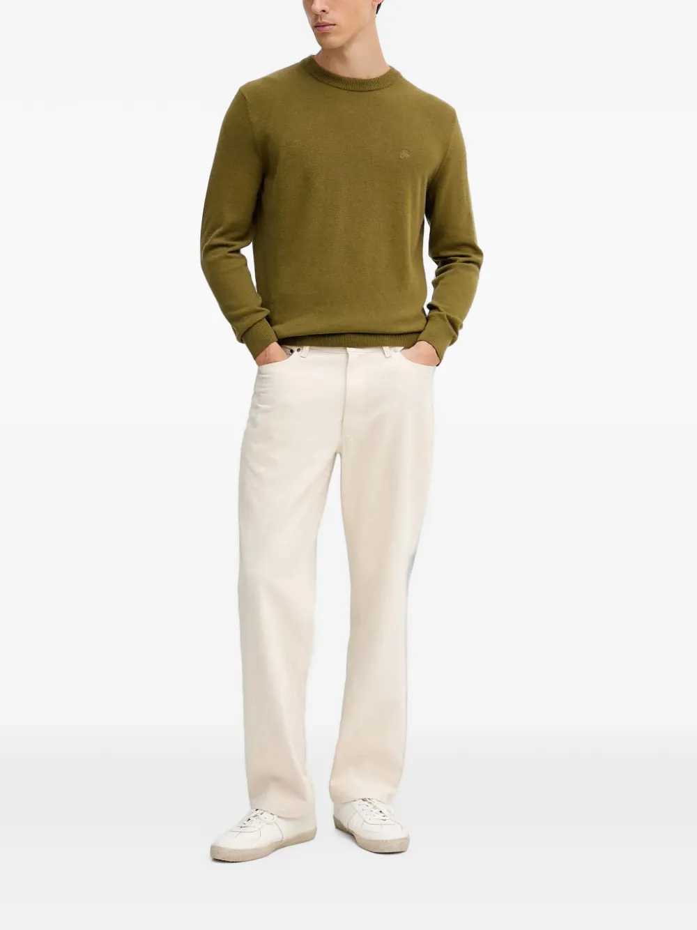 Marc O'Polo round-neck logo-embroidery sweatshirt Groen
