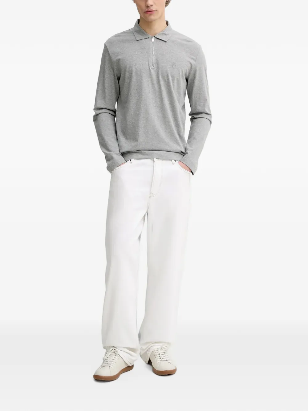 Marc O'Polo DFC poloshirt met rits en lange mouwen Grijs