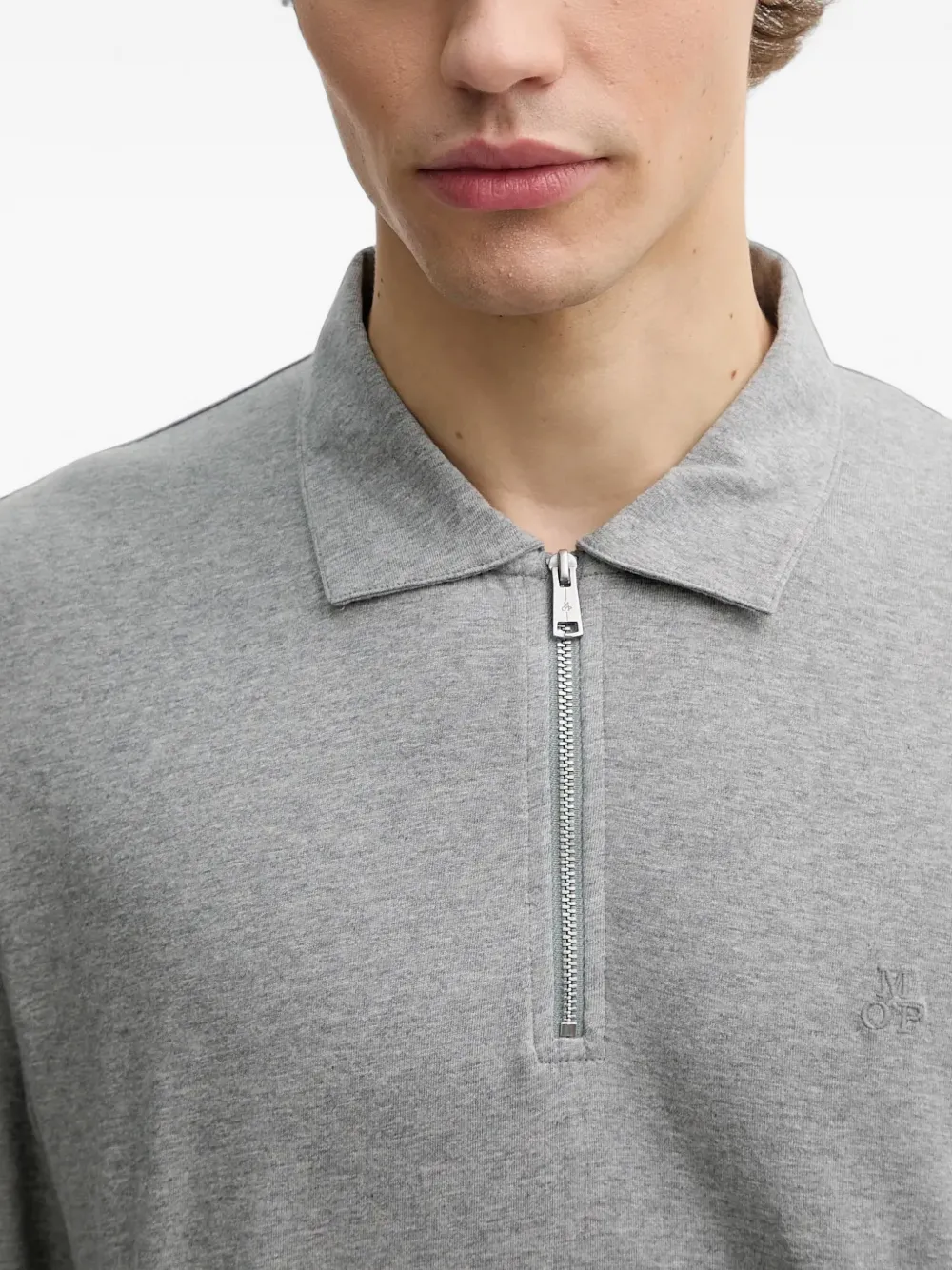 Marc O'Polo DFC poloshirt met rits en lange mouwen Grijs