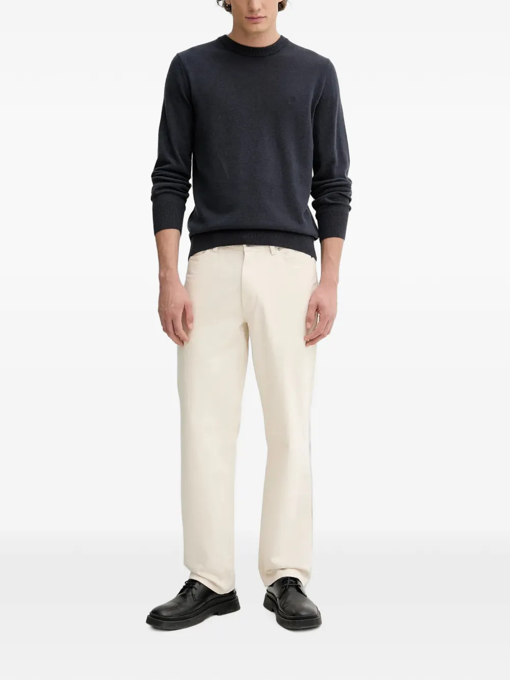 Marc O'Polo Trui met ronde hals en logo Blauw