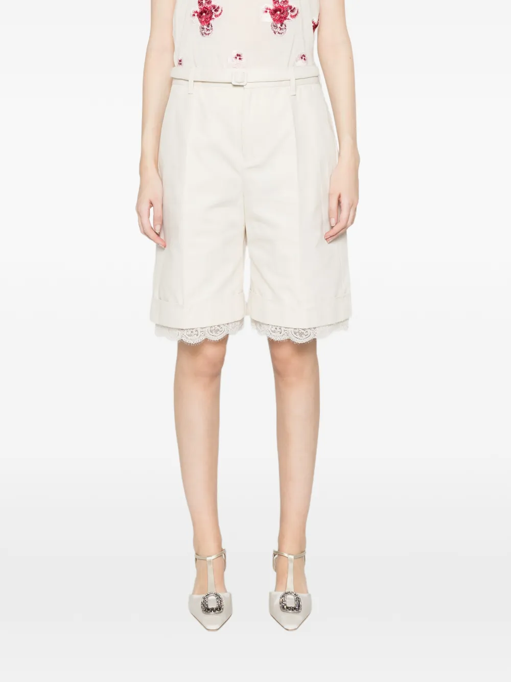  Vivetta Belted Lace Shorts - Neutrals 