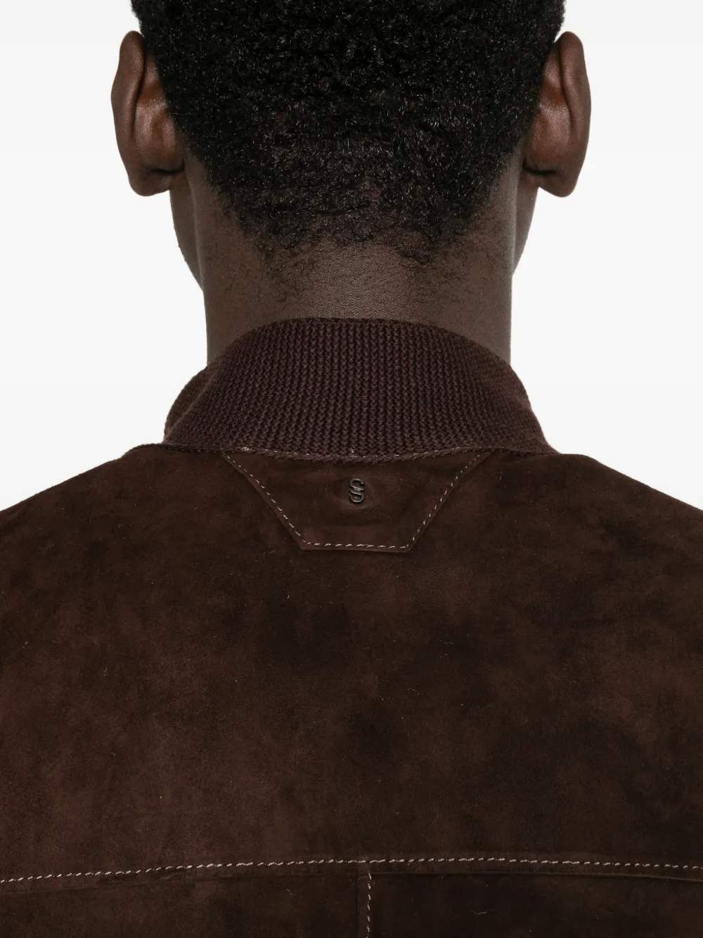Salvatore Santoro Suède jack met opgestikte zak Bruin