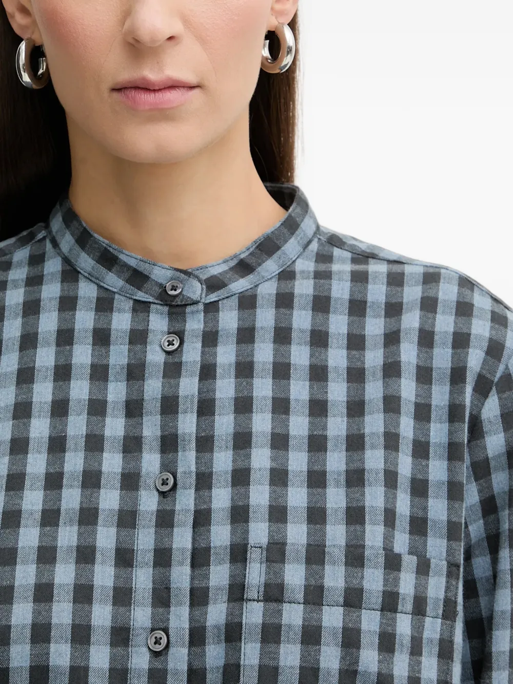 Marc O'Polo Overhemd met gingham-ruit en bandkraag Blauw