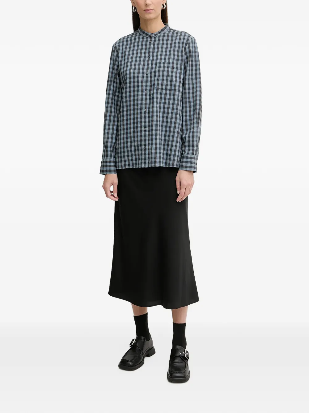 Marc O'Polo Overhemd met gingham-ruit en bandkraag Blauw