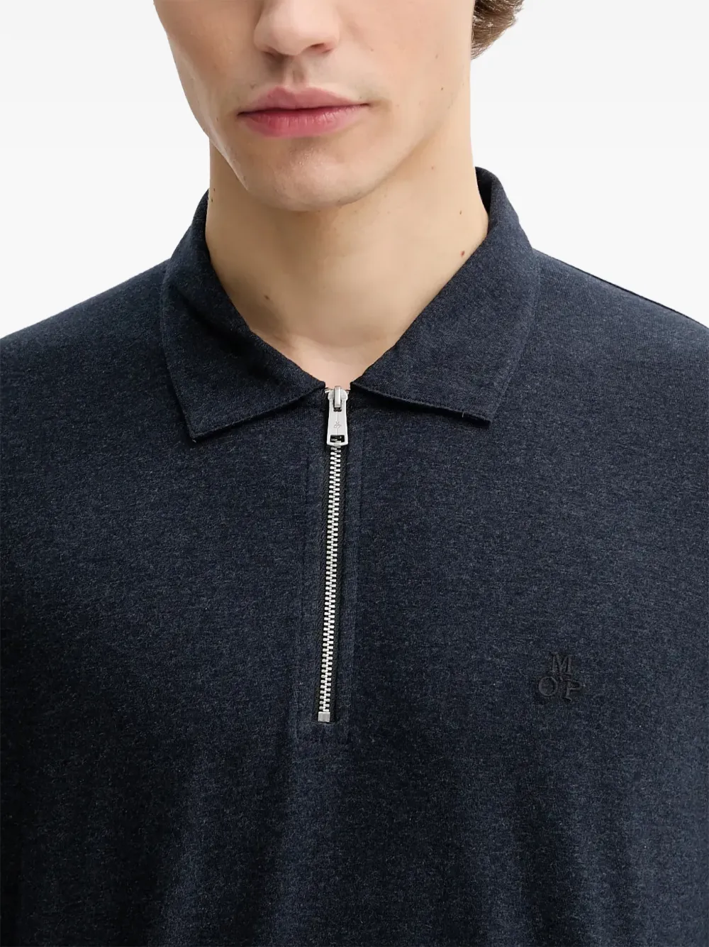 Marc O'Polo Poloshirt met lange mouwen en rits Blauw