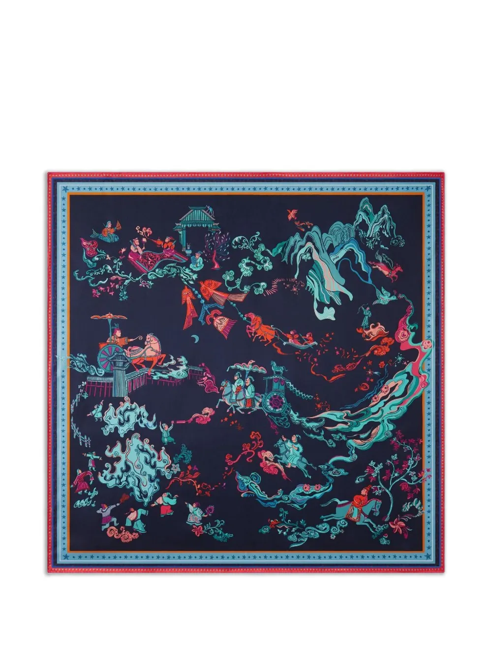 Shanghai Tang Tang printed border scarf - Blu
