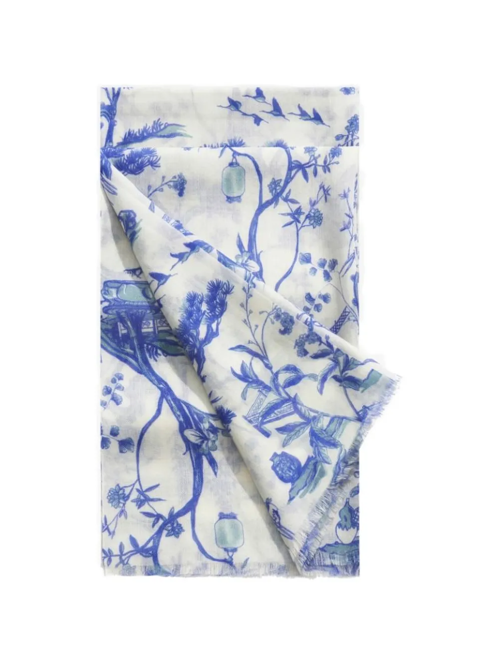 Shanghai Tang Tang floral frayed scarf - Bianco