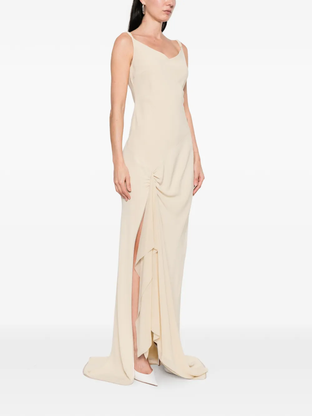  De Santis Gathered Sleeveless Maxi Dress - Neutrals 