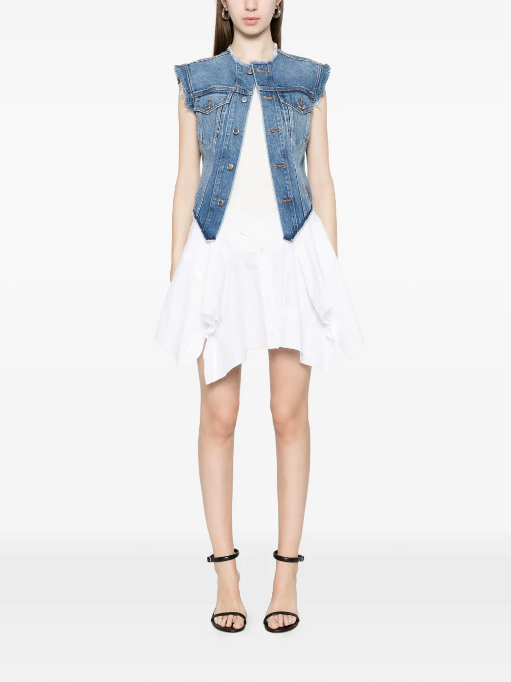 Alexander Wang Frayed Marbled Denim Jacket - White 
