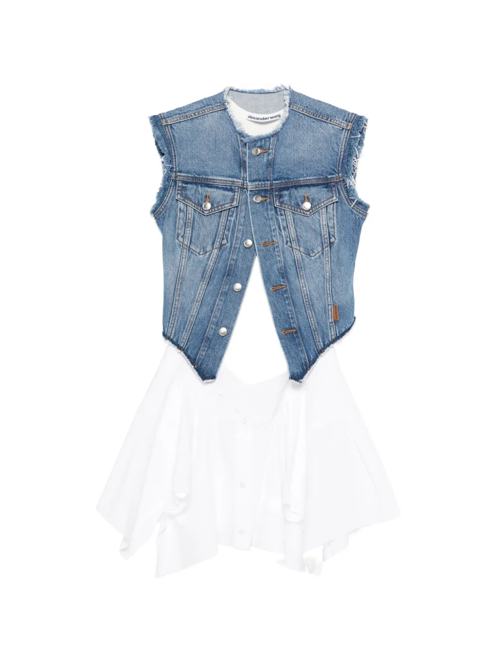 Alexander Wang frayed marbled denim jacket - Bianco