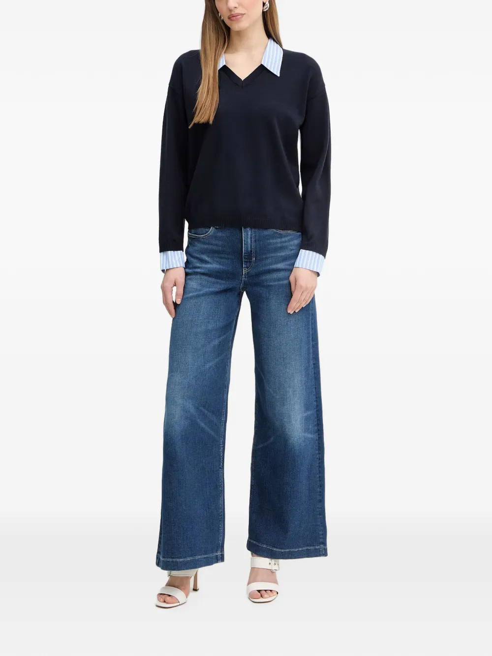 Morgan Turned-down Collar Sweater In Blue