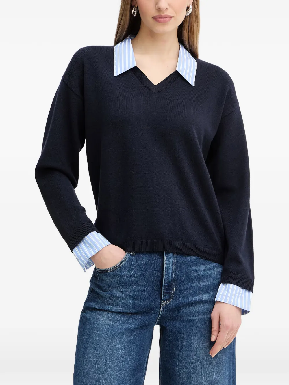 Morgan Turned-down Collar Sweater In Blue