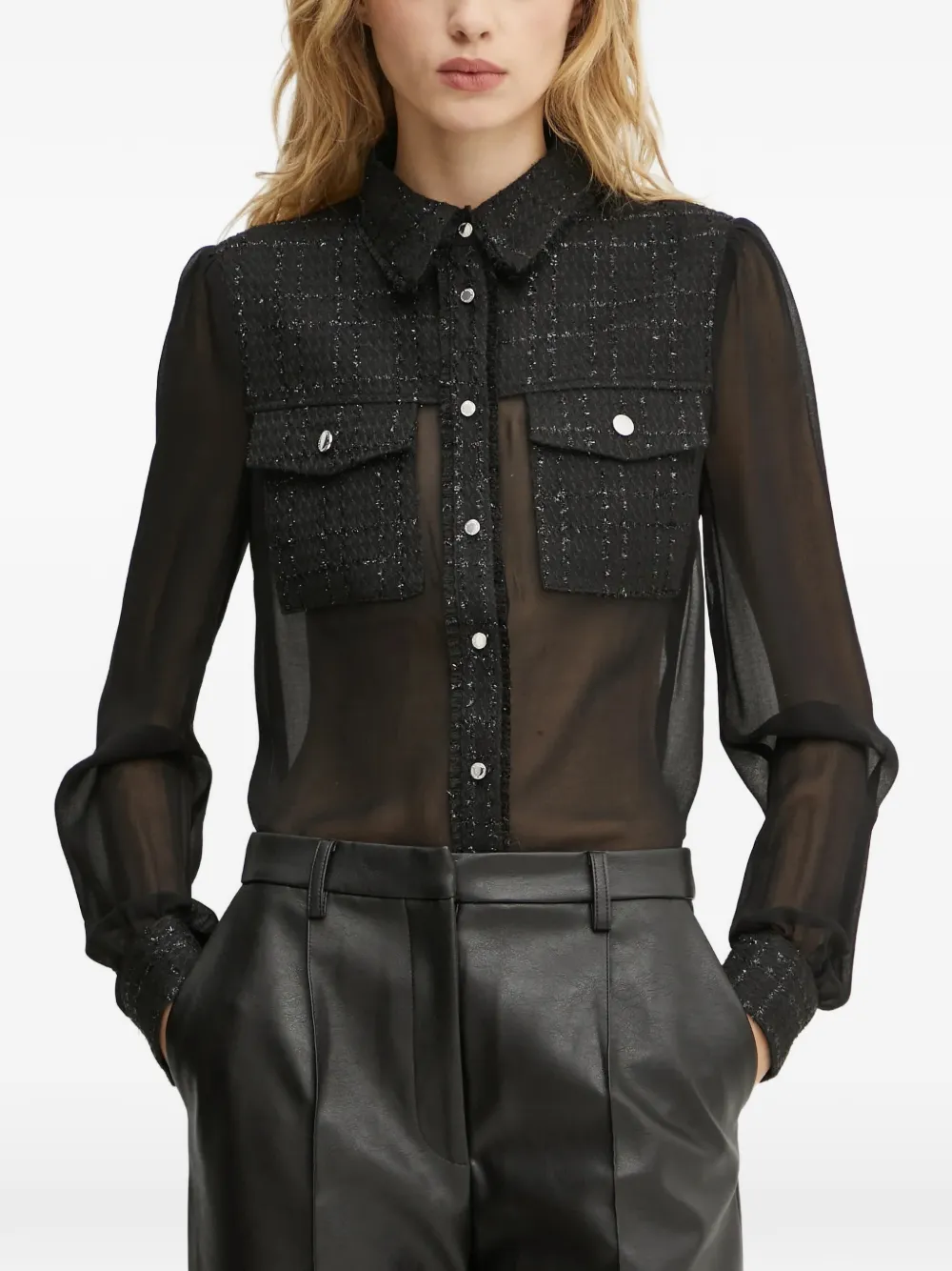 Morgan Tweed-panel Shirt In Black