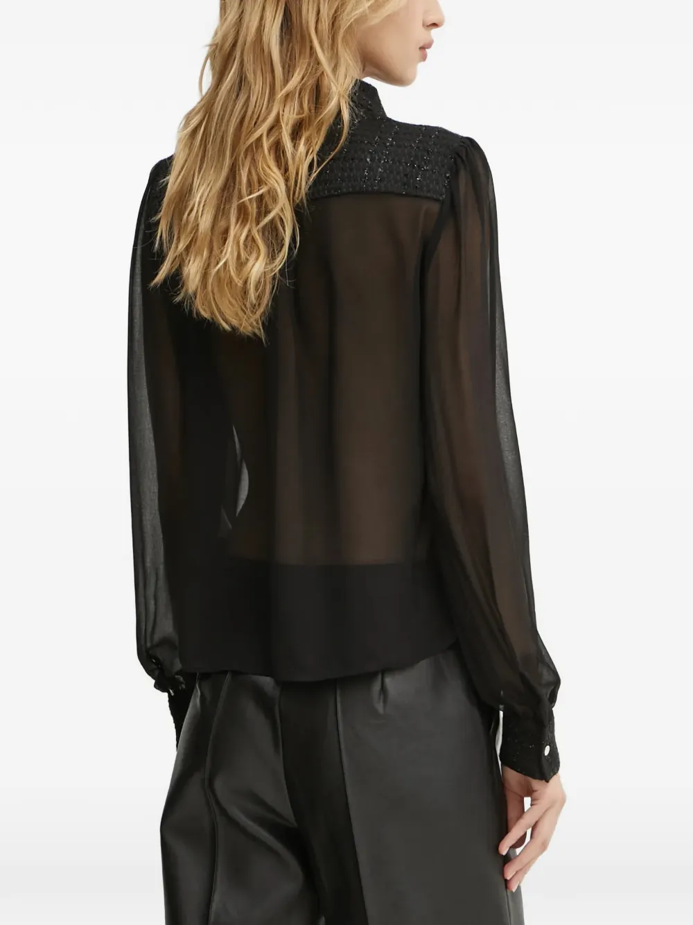 Morgan Tweed-panel Shirt In Black