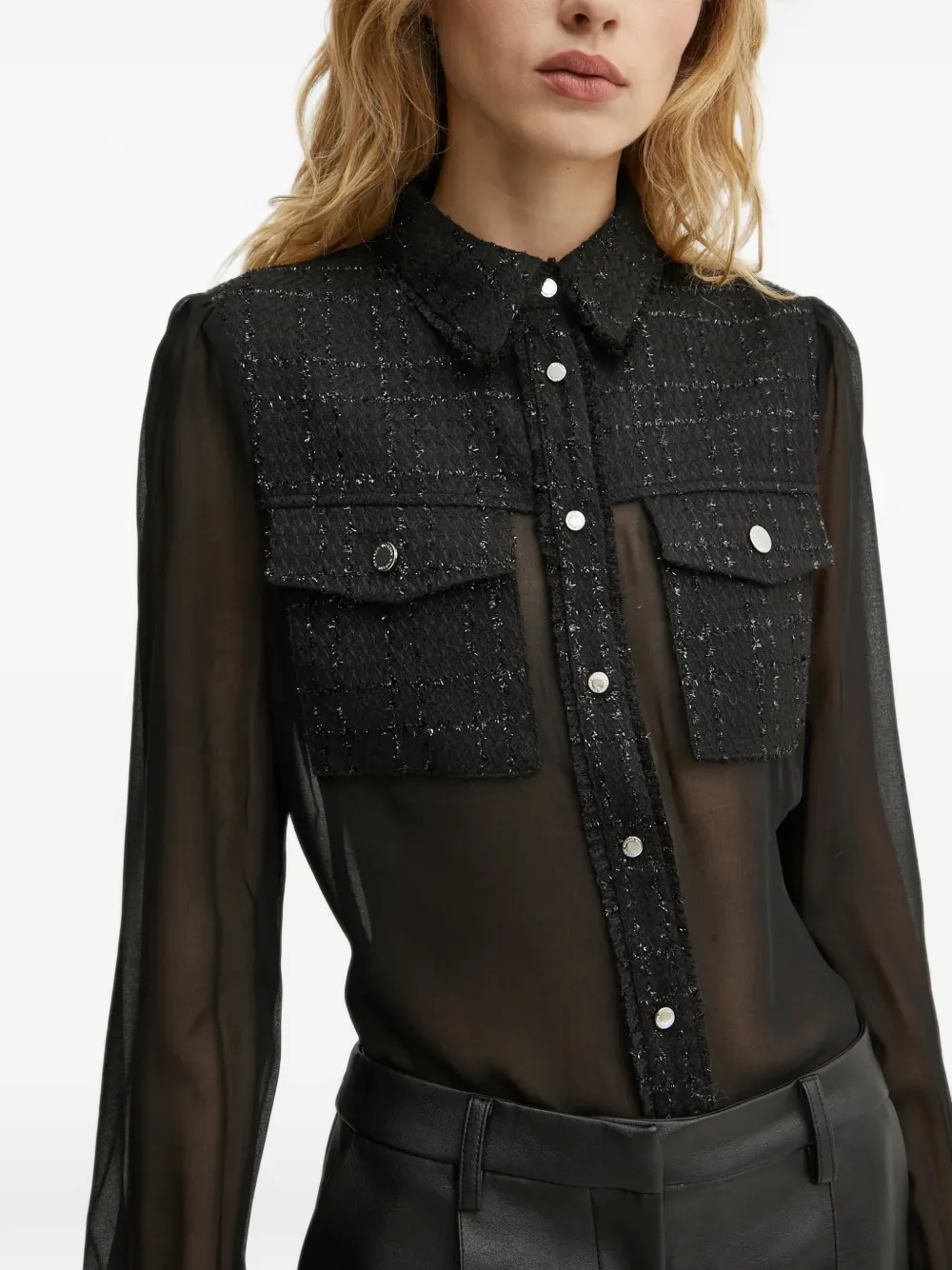 Morgan Tweed-panel Shirt In Black