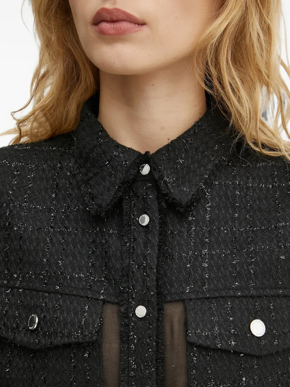 Morgan Tweed-panel Shirt In Black