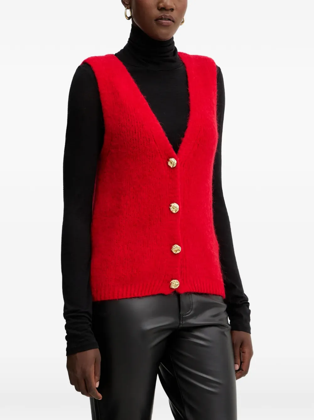 Morgan button V-neck knit vest