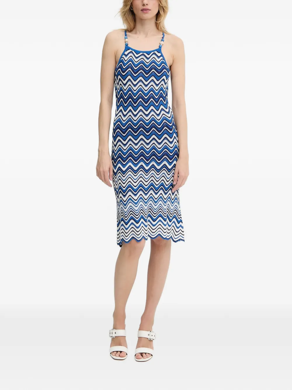Morgan beaded-strap zigzag midi dress