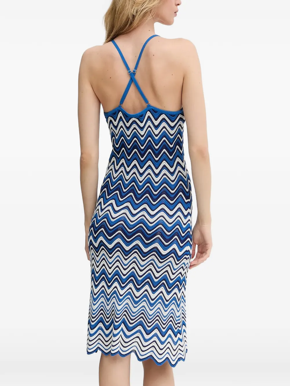 Morgan Jurk met zigzag-patroon en kralenband Blauw